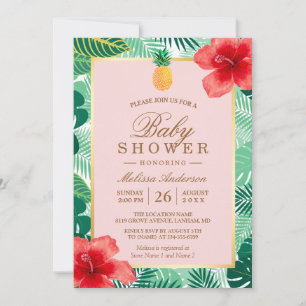 Invitation Baby shower tropical rose ananas