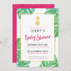 Invitation Baby shower tropical rose & ananas or