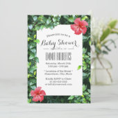 Invitation Baby shower Tropical Rouge Hibiscus Fleurs (Debout devant)