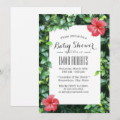 Invitation Baby shower Tropical Rouge Hibiscus Fleurs (Devant / Derrière)