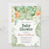 Invitation Baby shower tropical vert et orange (Devant)