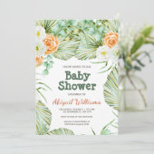 Invitation Baby shower tropical vert et orange (Debout devant)