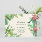 Invitation Baby shower tropical vert feuille de la jungle (Debout devant)