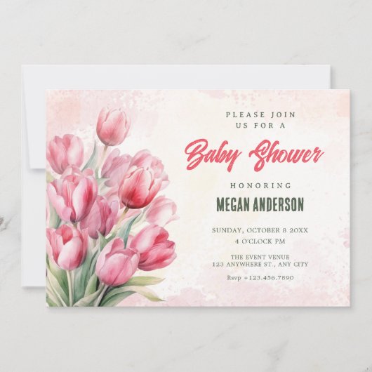 Invitation Baby shower tulipe bouquet de fleurs (Devant)