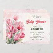 Invitation Baby shower tulipe bouquet de fleurs (Devant / Derrière)