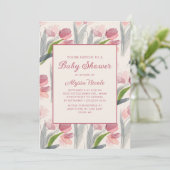 Invitation Baby shower Tulipes à Aquarelle Rose (Debout devant)