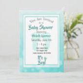 Invitation Baby shower turquoise (Debout devant)