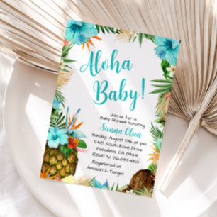 Invitation Baby shower Turquoise Aloha, Luau hawaïen