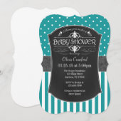 Invitation Baby shower turquoise Aqua Blue Chalkboard Stripes (Devant / Derrière)