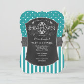Invitation Baby shower turquoise Aqua Blue Chalkboard Stripes (Debout devant)