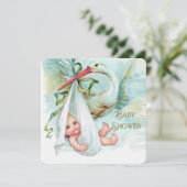 Invitation Baby shower turquoise bleu et or (Debout devant)