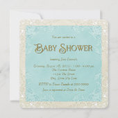 Invitation Baby shower turquoise bleu et or (Dos)