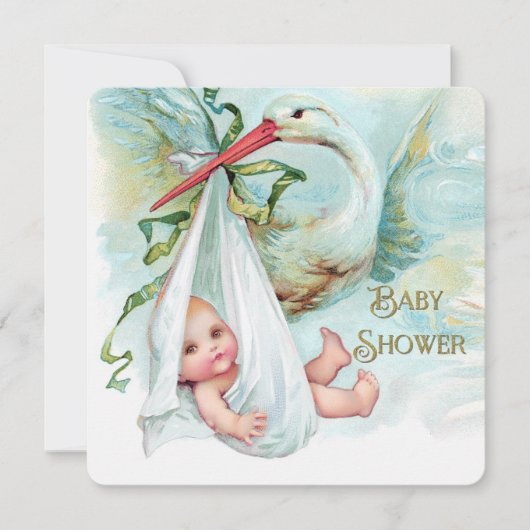 Invitation Baby shower turquoise bleu et or (Devant)