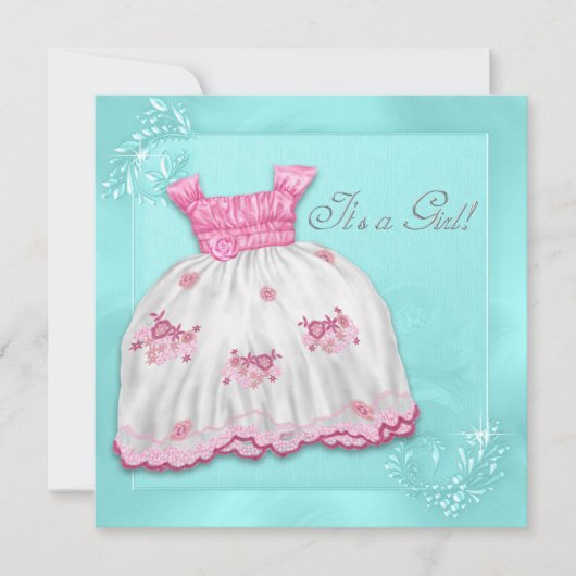Invitation Baby shower turquoise bleu et rose (Devant)