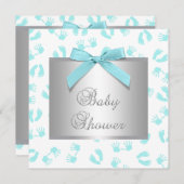 Invitation Baby shower turquoise Bleu Mains Bébé (Devant / Derrière)