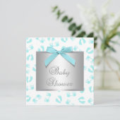 Invitation Baby shower turquoise Bleu Mains Bébé (Debout devant)
