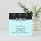 Invitation Baby shower turquoise Blue Black Polka Dot (Debout devant)