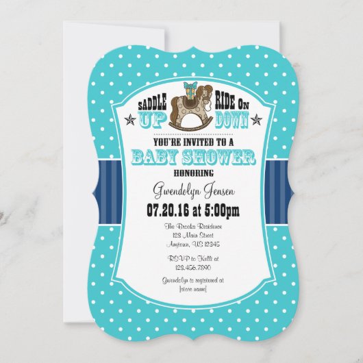 Invitation Baby shower Turquoise Blue Cowboy (Devant)