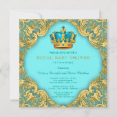 Invitation Baby shower turquoise Blue et Gold Prince (Dos)