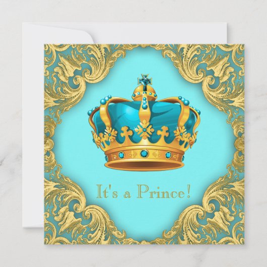 Invitation Baby shower turquoise Blue et Gold Prince (Devant)