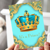 Invitation Baby shower turquoise Blue et Gold Prince