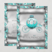 Invitation Baby shower turquoise Blue et Silver Prince (Devant / Derrière)