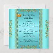 Invitation Baby shower Turquoise Blue Gold Boy Prince Crown (Dos)