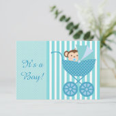 Invitation Baby shower turquoise Blue Monkey (Debout devant)
