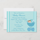Invitation Baby shower turquoise Blue Monkey (Dos)