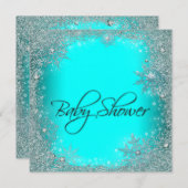 Invitation Baby shower turquoise Blue Snowflake (Devant / Derrière)