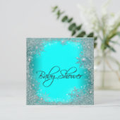 Invitation Baby shower turquoise Blue Snowflake (Debout devant)