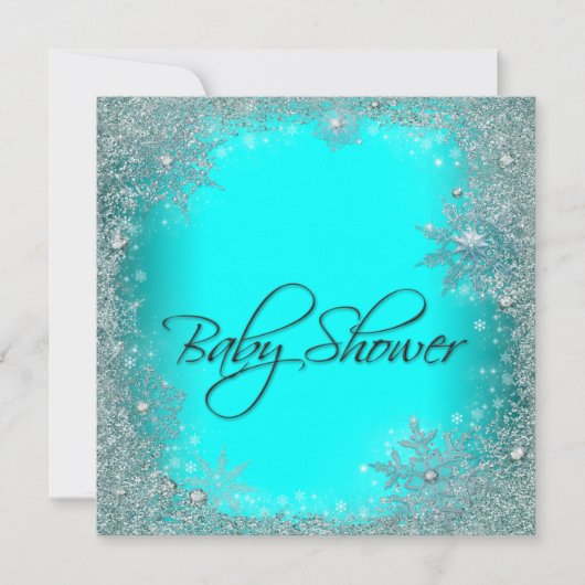 Invitation Baby shower turquoise Blue Snowflake (Devant)