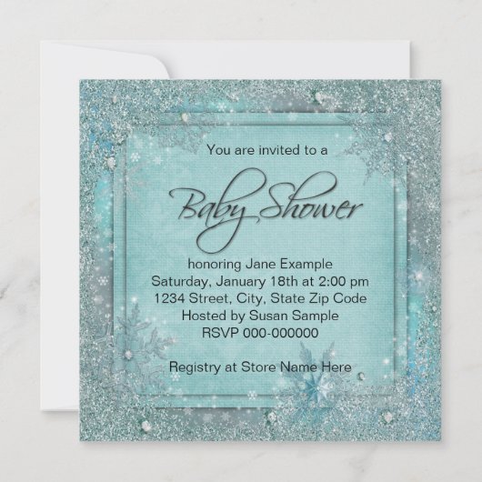 Invitation Baby shower turquoise Blue Snowflake (Dos)