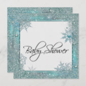 Invitation Baby shower turquoise Blue Snowflake (Devant / Derrière)