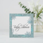 Invitation Baby shower turquoise Blue Snowflake (Debout devant)