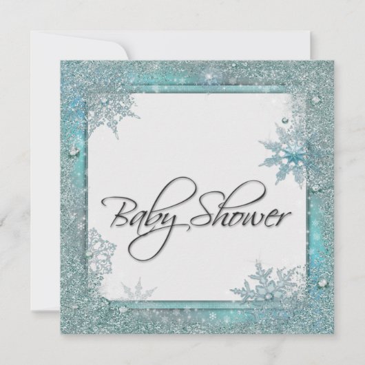 Invitation Baby shower turquoise Blue Snowflake (Devant)