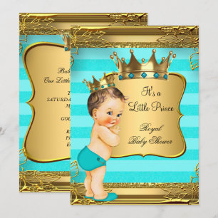 Invitation Baby Shower Turquoise Brunette Prince Bébé Garçon