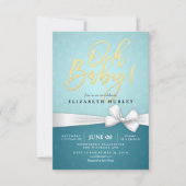Invitation Baby shower Turquoise de ruban blanc Gold Script (Devant)