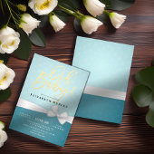 Invitation Baby shower Turquoise de ruban blanc Gold Script