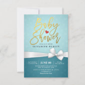 Invitation Baby shower Turquoise de ruban blanc Gold Script (Devant)