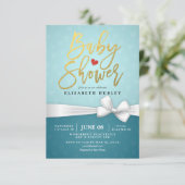 Invitation Baby shower Turquoise de ruban blanc Gold Script (Debout devant)