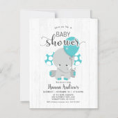 Invitation Baby shower Turquoise éléphant en bois  (Recto)