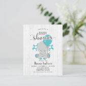 Invitation Baby shower Turquoise éléphant en bois  (Debout devant)
