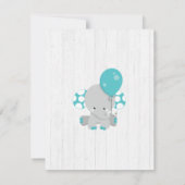 Invitation Baby shower Turquoise éléphant en bois  (Dos)