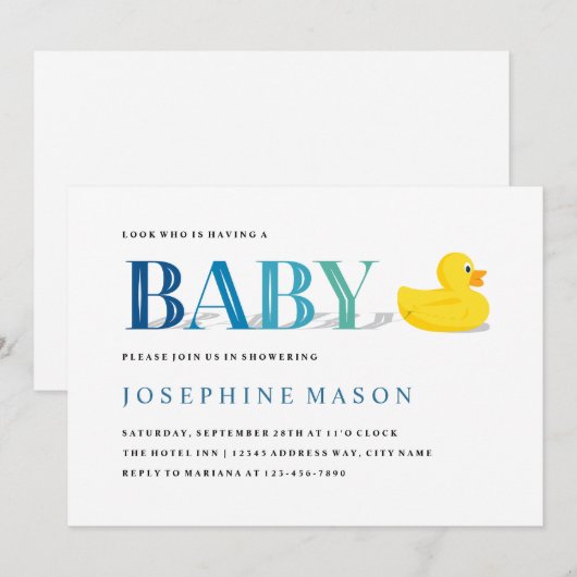 Invitation Baby shower turquoise en caoutchouc sophistiqué (Devant / Derrière)