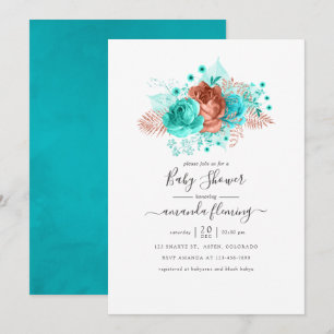 Invitation Baby shower turquoise et corail floral
