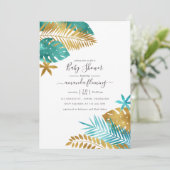 Invitation Baby shower turquoise et Gold Tropical (Debout devant)