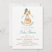 Invitation Baby shower turquoise et Orange Girl Fo (Devant)