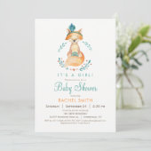 Invitation Baby shower turquoise et Orange Girl Fo (Debout devant)