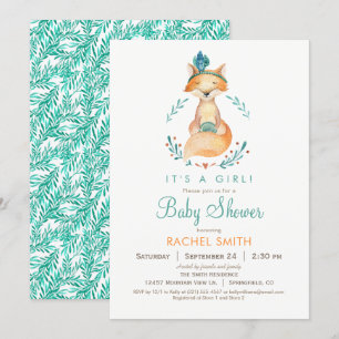 Invitation Baby shower turquoise et Orange Girl Fo